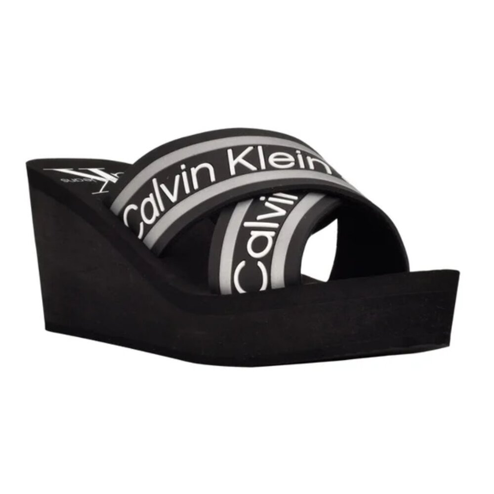 Calvin Klein Jeans Resort Beach Platform Wedge Spring Fall Casual Sandal Black